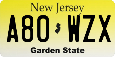 NJ license plate A80WZX