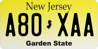 NJ license plate A80XAA