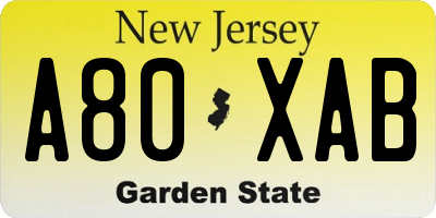 NJ license plate A80XAB