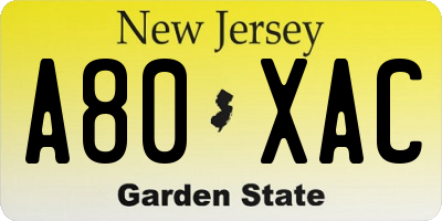 NJ license plate A80XAC