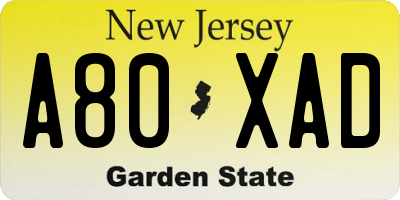 NJ license plate A80XAD
