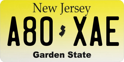 NJ license plate A80XAE