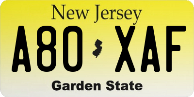 NJ license plate A80XAF
