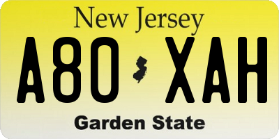 NJ license plate A80XAH