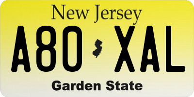 NJ license plate A80XAL