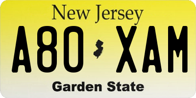 NJ license plate A80XAM