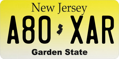 NJ license plate A80XAR