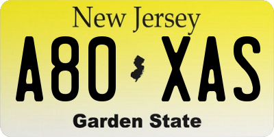 NJ license plate A80XAS