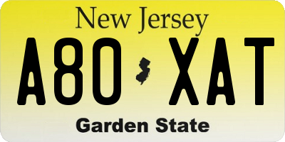 NJ license plate A80XAT