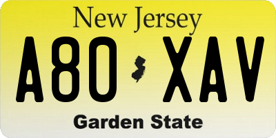 NJ license plate A80XAV