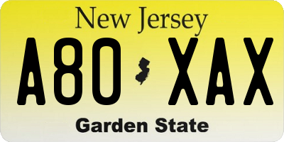 NJ license plate A80XAX