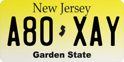 NJ license plate A80XAY