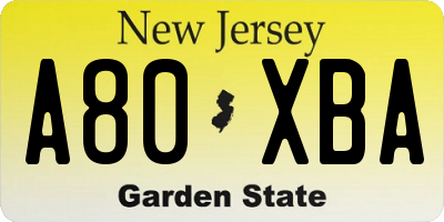 NJ license plate A80XBA
