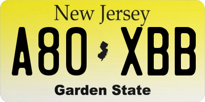 NJ license plate A80XBB