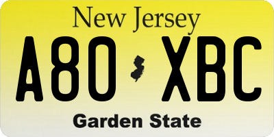 NJ license plate A80XBC