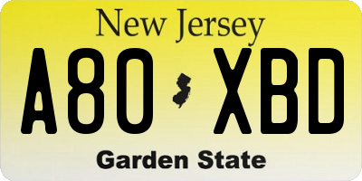 NJ license plate A80XBD