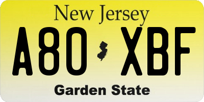NJ license plate A80XBF