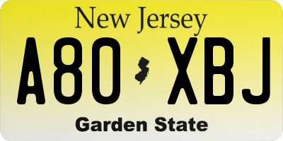 NJ license plate A80XBJ