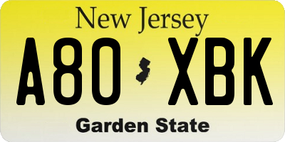 NJ license plate A80XBK