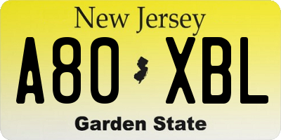 NJ license plate A80XBL