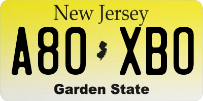NJ license plate A80XBO