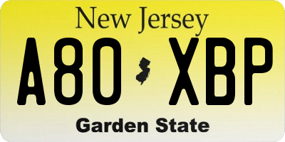 NJ license plate A80XBP