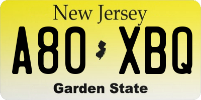 NJ license plate A80XBQ