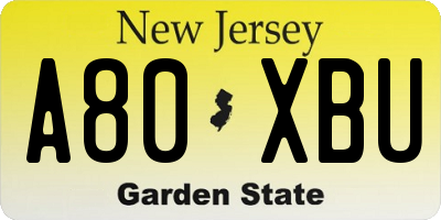 NJ license plate A80XBU