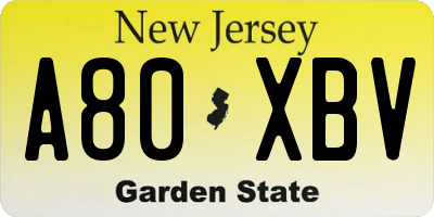 NJ license plate A80XBV