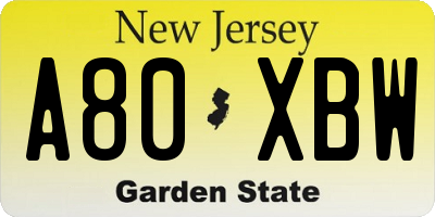 NJ license plate A80XBW