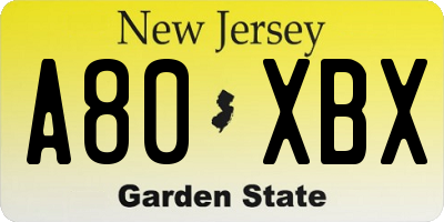NJ license plate A80XBX
