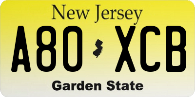 NJ license plate A80XCB