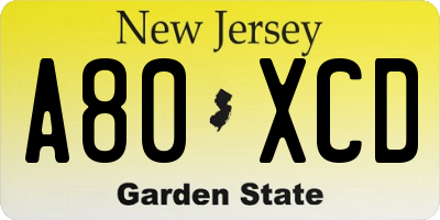 NJ license plate A80XCD