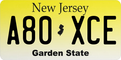 NJ license plate A80XCE