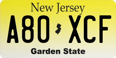 NJ license plate A80XCF