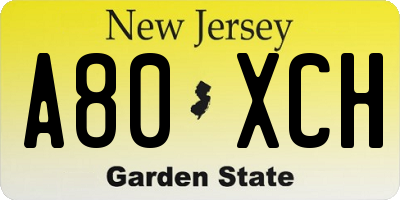 NJ license plate A80XCH