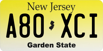 NJ license plate A80XCI