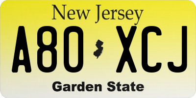 NJ license plate A80XCJ
