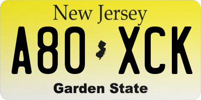 NJ license plate A80XCK