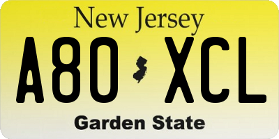 NJ license plate A80XCL