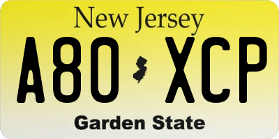 NJ license plate A80XCP