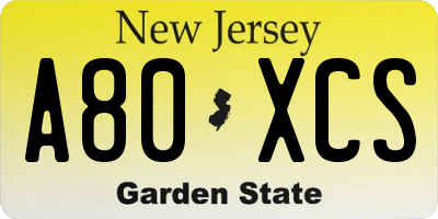 NJ license plate A80XCS