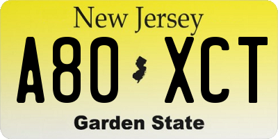 NJ license plate A80XCT