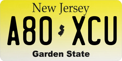 NJ license plate A80XCU