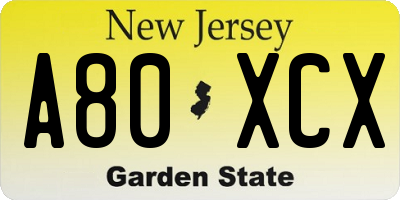 NJ license plate A80XCX