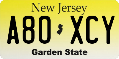 NJ license plate A80XCY