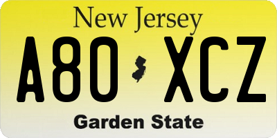 NJ license plate A80XCZ