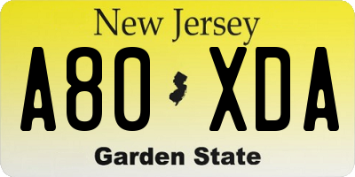 NJ license plate A80XDA
