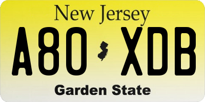 NJ license plate A80XDB