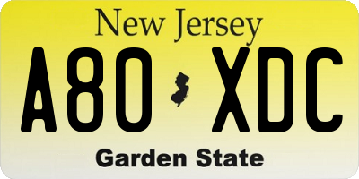 NJ license plate A80XDC